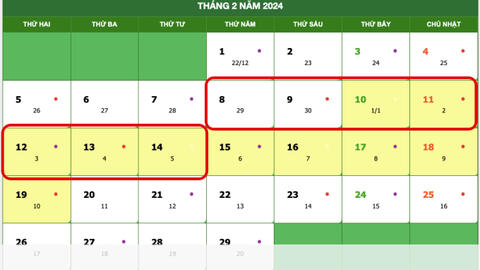 Dự kiến lịch nghỉ Tết Nguyên đán 2024 là 7 ngày