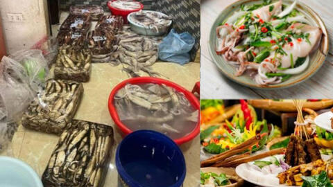 Hình ảnh mực đóng thành tảng đen xì, bày la liệt dưới sàn nhà khiến cư dân mạng hốt hoảng: "Đằng sau những suất buffet 99k, 129k đây sao?"