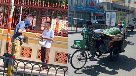 Bà cụ thu gom phế liệu vét hết tiền trong túi giúp đỡ thanh niên ngoại quốc