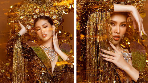 Cận cảnh bộ quốc phục "lá ngọc cành vàng" của Ngọc Thảo tại Miss Grand International 2020