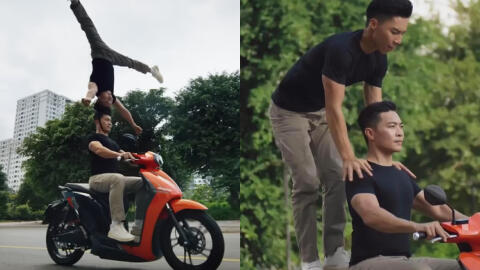 Nhãn hàng đã xoá clip sau khi công an vào cuộc xác minh vụ Quốc Cơ - Quốc Nghiệp chồng đầu đi xe máy