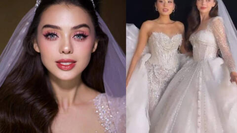 Vợ Tây của Bùi Tiến Dũng xinh đẹp lộng lẫy khi diện váy cô dâu, đọ sắc cùng Á hậu Thảo Nhi Lê