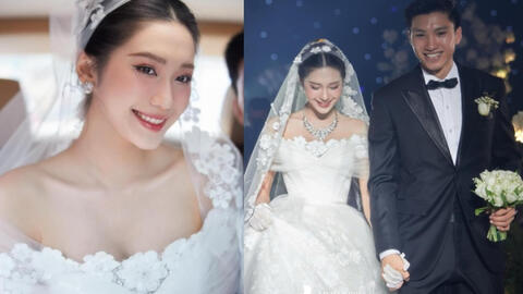Váy cưới của Doãn Hải My: Thiết kế phủ ren ngọt ngào, cô dâu đội khăn voan đẹp tựa công chúa