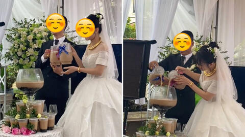 Đám cưới gây sốt với màn rót trà sữa: Ai cũng khen ngợi vì quá sáng tạo lại không gây lãng phí