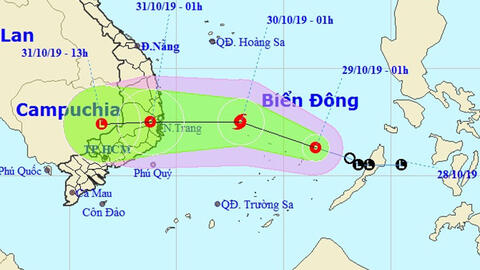 Áp thấp nhiệt đới có thể mạnh lên thành bão, đi vào đất liền Bình Định - Ninh Thuận