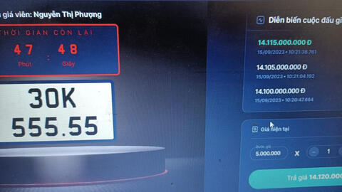 Đấu giá biển số Hà Nội siêu VIP ngũ quý 5: Có người trả hơn 14 tỷ đồng chỉ sau 10 phút