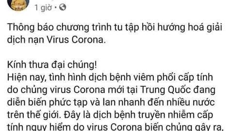 Hình ảnh hóa giải nạn dịch Corona của sư trụ trì Ba Vàng bị gỡ bỏ
