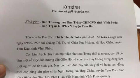 Đại đức Thích Thanh Toàn xin xả giới hoàn tục và xin...giữ lại tài sản