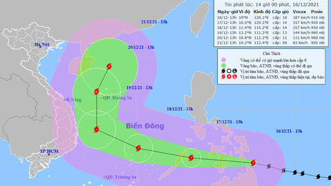 Bão RAI trở thành siêu bão, giật trên cấp 17, tiến nhanh vào Biển Đông