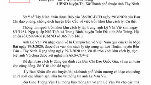 Đã tìm được người trốn cách ly ở Tây Ninh