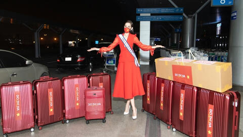 Hoa hậu Đỗ Thị Hà mang 10 kiện hành lý nặng 200kg lên đường thi Miss World