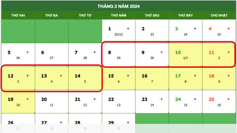 Dự kiến lịch nghỉ Tết Nguyên đán 2024 là 7 ngày