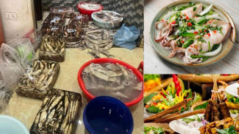 Hình ảnh mực đóng thành tảng đen xì, bày la liệt dưới sàn nhà khiến cư dân mạng hốt hoảng: "Đằng sau những suất buffet 99k, 129k đây sao?"