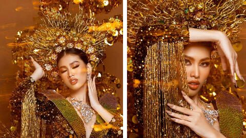 Cận cảnh bộ quốc phục "lá ngọc cành vàng" của Ngọc Thảo tại Miss Grand International 2020
