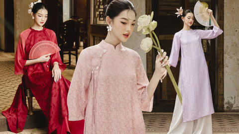 Áo dài đón Tết lấy cảm hứng từ những cánh bướm, cánh hoa trên sóng nước