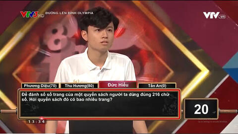 Câu hỏi Olympia đọc rối não nhưng dễ giải: "Đánh số trang cần 216 chữ số, hỏi sách có bao nhiêu trang?"