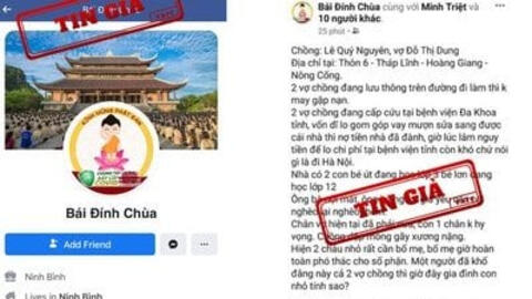 Tài khoản Facebook giả mạo chùa Bái Đính để kêu gọi quyên góp