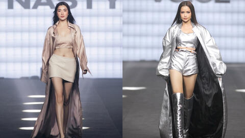 Ngọc Châu - Lệ Hằng mặc áo choàng quét đất, catwalk đầy quyền lực