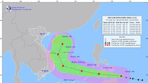 Bão Rai đã tăng từ cấp 13 lên cấp 14, giật cấp 17