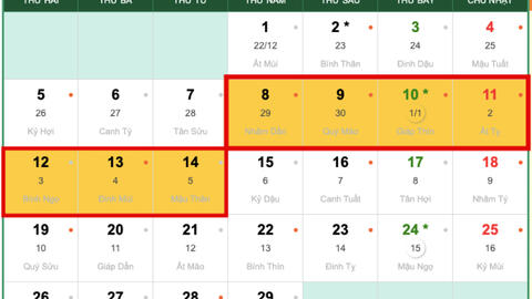 Bộ Nội vụ chốt lịch nghỉ Tết nguyên đán 2024