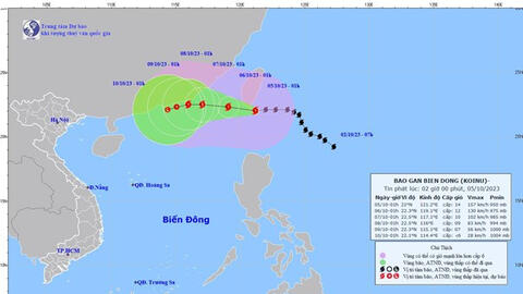 Bão Koinu có gió mạnh cấp 14, giật cấp 17, biển động dữ dội