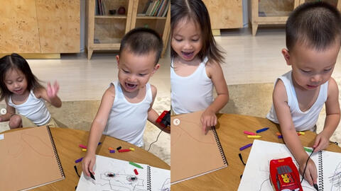 Hà Hồ đăng clip Lisa - Leon tập vẽ, biểu cảm của cặp song sinh khiến netizen thích thú