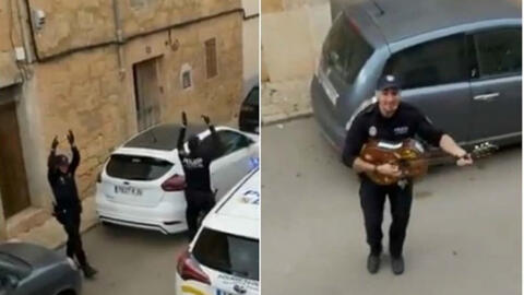 Cảnh sát Tây Ban Nha đàn hát cổ vũ người dân bị phong tỏa vì dịch Covid-19