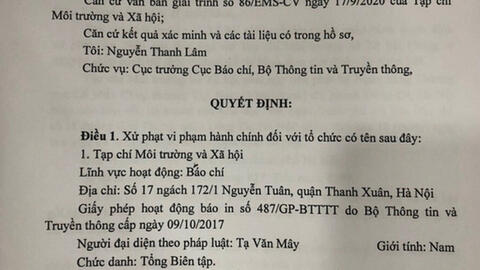 Thông tin sai về bí thư Tỉnh ủy Đắk Lắk, tạp chí Môi trường và xã hội bị xử phạt 50 triệu đồng