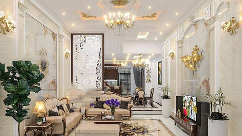 5 lưu ý thiết kế phòng khách nhà ống theo phong cách tân cổ điển