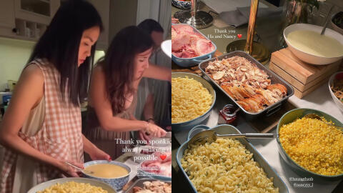 Vợ chồng Hà Tăng tổ chức tiệc Lễ Tạ ơn ở biệt thự trắng, phu nhân hào môn lộ nhan sắc ít son phấn khi nấu nướng