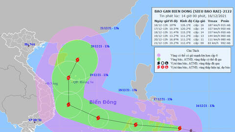 Bão RAI trở thành siêu bão, giật trên cấp 17, tiến nhanh vào Biển Đông