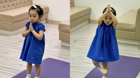 Khoảnh khắc siêu cưng của ái nữ nhà Cường Đô La tập tành yoga, nhìn biểu cảm nghiêm túc mà netizen bật cười