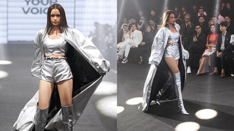 Hoa hậu Ngọc Châu mặc áo choàng quét đất, catwalk đầy quyền lực trong show "Cảm hứng Việt Nam"