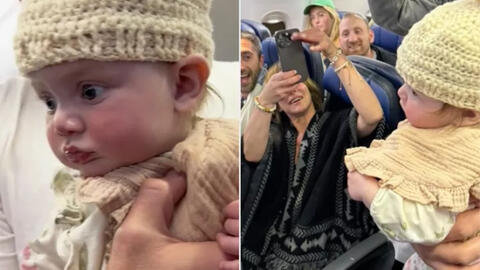 Trố mắt nhìn người phụ nữ đan len thoăn thoắt trên chuyến bay, bé gái 5 tháng tuổi nhận cái kết "cưng xỉu" khiến tất cả hành khách ngỡ ngàng