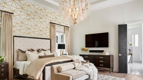 Giấy dán tường tạo điểm nhấn cho bầu không khí thanh bình trong phòng ngủ