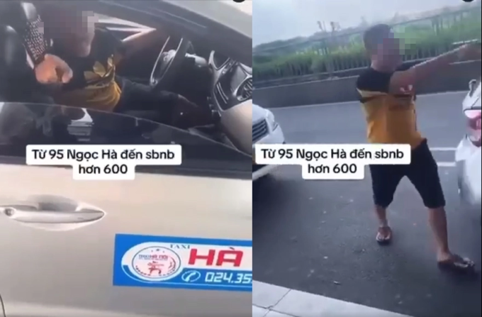 Tài xế taxi tranh cãi với hành khách sau khi bị phản ánh thu cước quá đắt (Ảnh cắt từ clip)