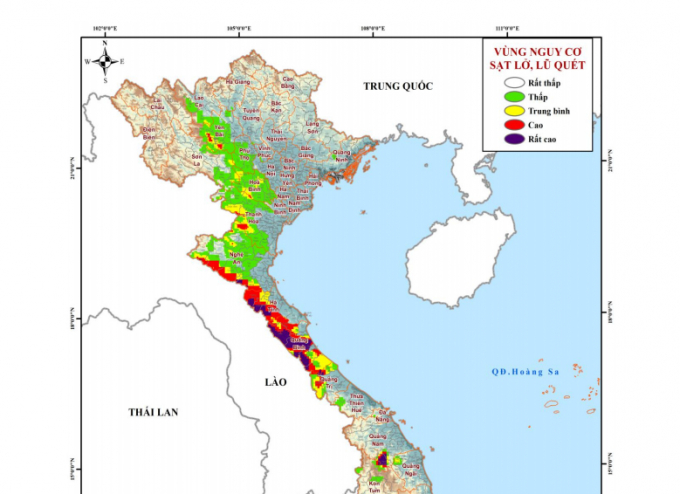 Bản đồ những tỉnh có nguy cơ cao do sạt lở đất trong những giờ tới.