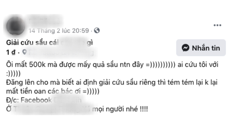 Màn giải cứu sầu riêng tiền mất tật mang của một tài khoản Facebook.