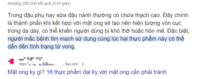 Thông tin đậu nành kết hợp với mật ong gây chết người rất phổ biến.