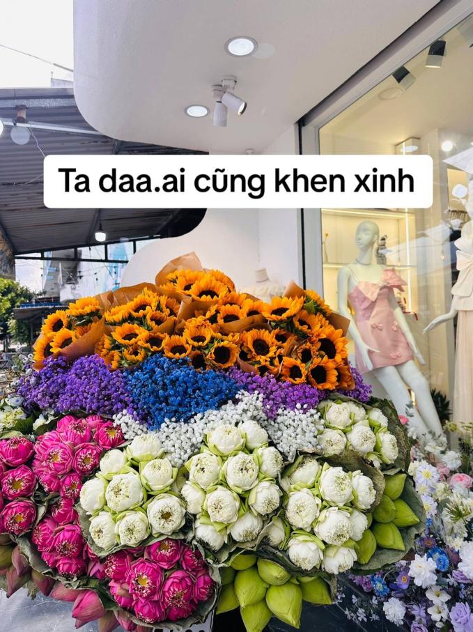 Thành quả của cô nàng là gánh hoa siêu xinh 