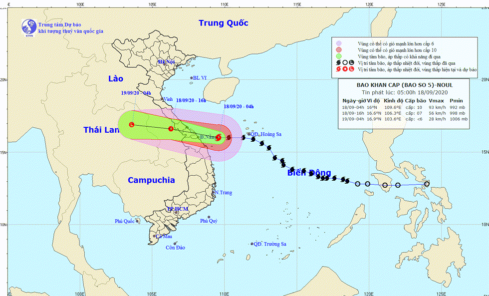 Hướng di chuyển của bão số 5. Nguồn: TTKTTV