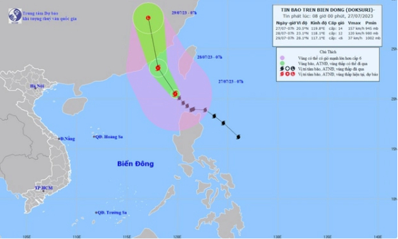 Bão Doksuri vào Biển Đông, trở thành cơn bão số 2 trong năm 2023