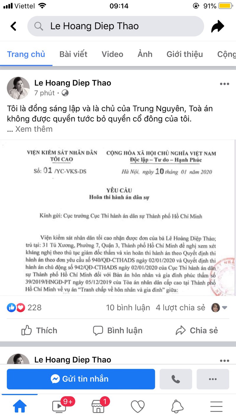  Fanpage của bà Lê Hoàng Diệp Thảo. Ảnh: AN.