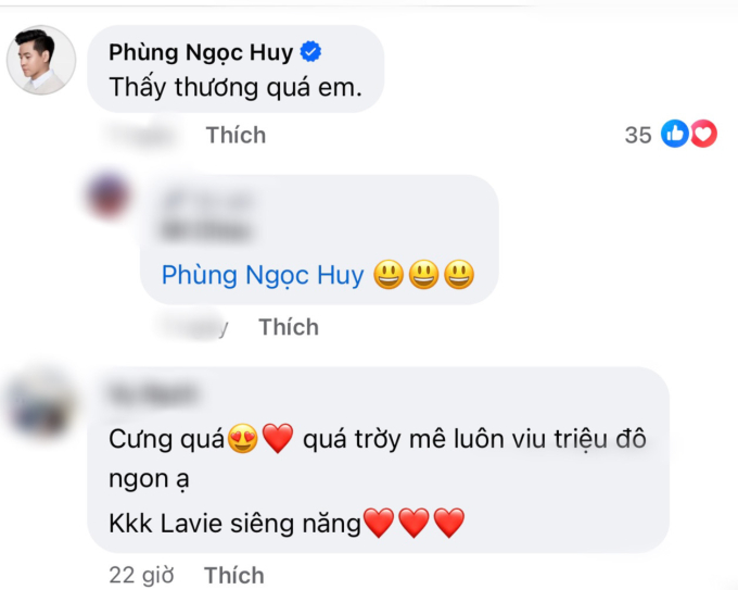 Phùng Ngọc Huy bình luận bày tỏ cảm xúc ngay phía dưới bức hình