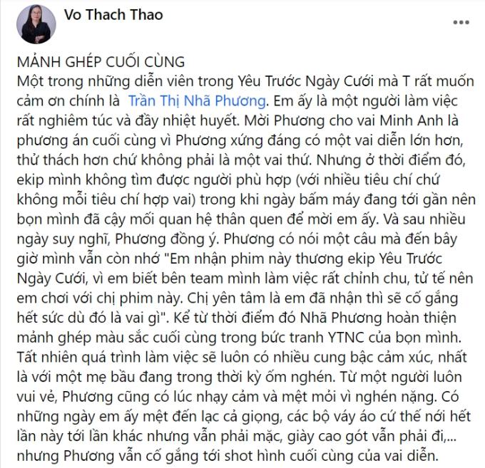 Dòng chia sẻ về Nhã Phương của đạo diễn Yêu trước ngày cưới 