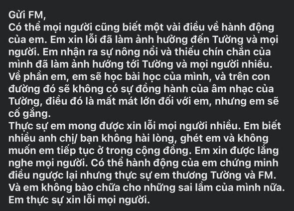 Cô nàng gửi lời xin lỗi và giữ đúng lời hứa là không nghe nhạc Vũ Cát Tường nữa