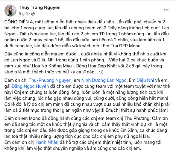 Trang Pháp viết thêm tâm thư dài để cảm ơn toàn bộ ekip đã làm nên thành công màn trình diễn Bông Hoa Đẹp Nhất - Hoa Nở Không Màu 