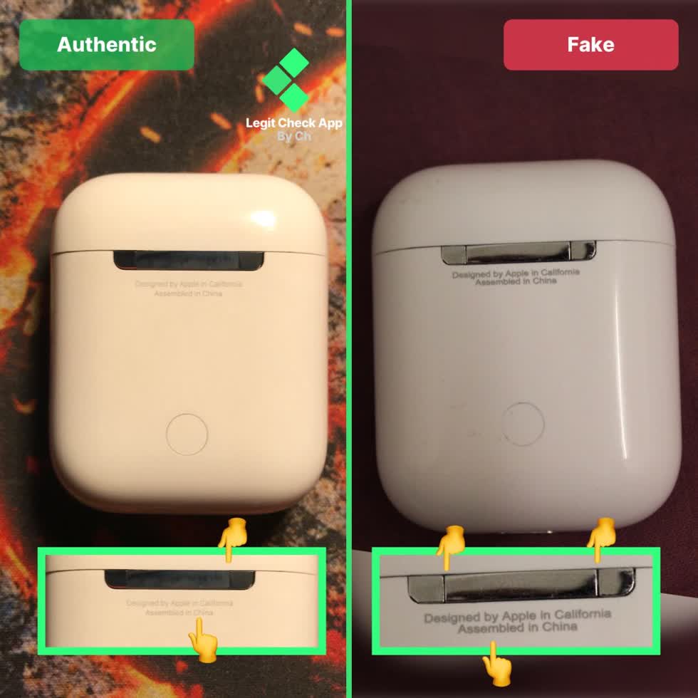   Bên trái: AirPods xịn – Bên phải AirPods Fake  