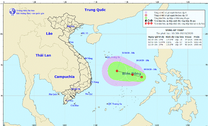 Vùng áp thấp vừa xuất hiện trên Biển Đông có khả năng mạnh lên thành áp thấp nhiệt đới gây mưa lớn