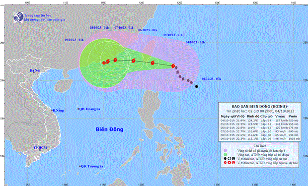 Vị trí và đường đi của bão Koinu. (Nguồn: Trung tâm Dự báo Khí tượng Thủy văn Quốc gia)